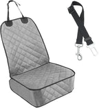 Dog Car Front Seat Cover with Side Flaps, Waterproof & Scratch Proof Car Seat Protector for Dog, Nonslip Pet Car Seat Pad with Safety Belt, Fit for Most Cars SUVs Trucks Jeeps (Grey)