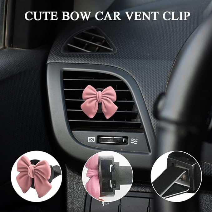 6PCS Bow Car Air Vent Clips, Cute Car Air Freshener Outlet Vent Clip, Coquette Bow Car Diffuser Perfume Clip, Universal Auto Air Conditioning Accessories for Women Girls (Pink, 6PCS)