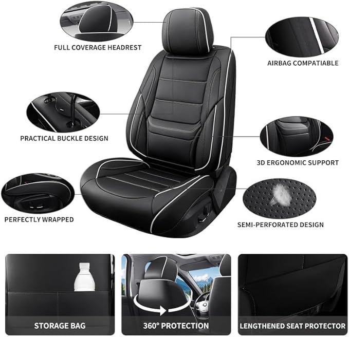 Car Seat Covers Custom Fit for Chevrolet/Chevy Sonic 2011-2020 , Premium Faux Leather Waterproof Car Seat Protectors with Lumbar Support, Breathable Anti-Slip Easy to install(Black&White,Full set)