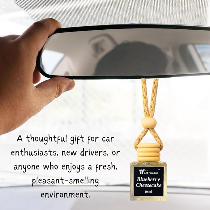 Blueberry Cheesecake Car Air Freshener – Set of 3 Dessert-Inspired Hanging Diffusers with Wooden Cap & Premium Velvet gift bag(10ml Each, Long Lasting, Non-Toxic)