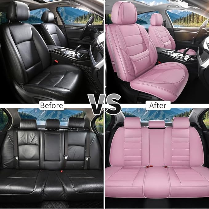 Car Seat Covers Full Set Custom Fit for Ford Explorer 2001-2025 2026 - Premium Faux Leather with Lumbar Support, Waterproof, Breathable, Anti-Slip, Easy to install &Protectors (Pink, Full Set)
