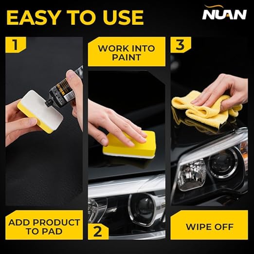 NUAN Car Scratch Remover Wax, Universal Premium Polishing Compound for Deep Scratches, 4 fl oz (120 ML), with Sponge and Cloth, Black