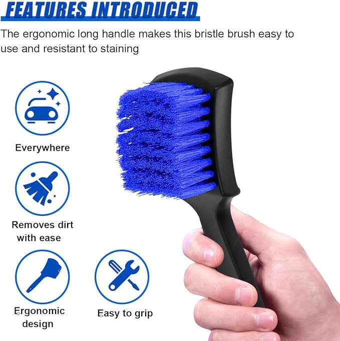 8.3×2.5 Inch Car Wash Brush, Soft Bristle Short Handle Carpet Cleaning Brush, Scrub Brush for Floor Mats, Tires, Automotive Wheel Bushes for Vehicle Interior & Home (Blue)