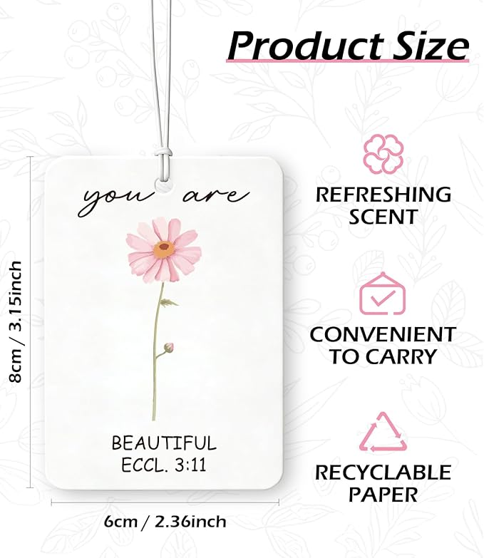 10PCS Christian Car Air Fresheners – Inspirational Floral Bible Verse Christian Car Accessories for Women – Car Mirror Hanging Accessories, Christian Gifts, Religious Gifts for Women