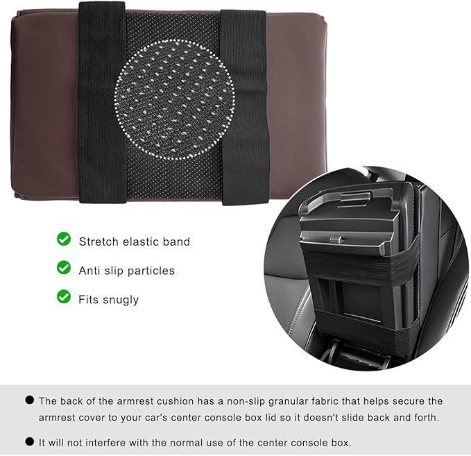 Car Center Console Armrest Pillow, 14"×8.3" Waterproof Leather Armrest Box Cover with Cup and Phone Holder, Soft Memory Foam Arm Rest Console Pad Protector for SUV Truck (Coffee, Glossy)