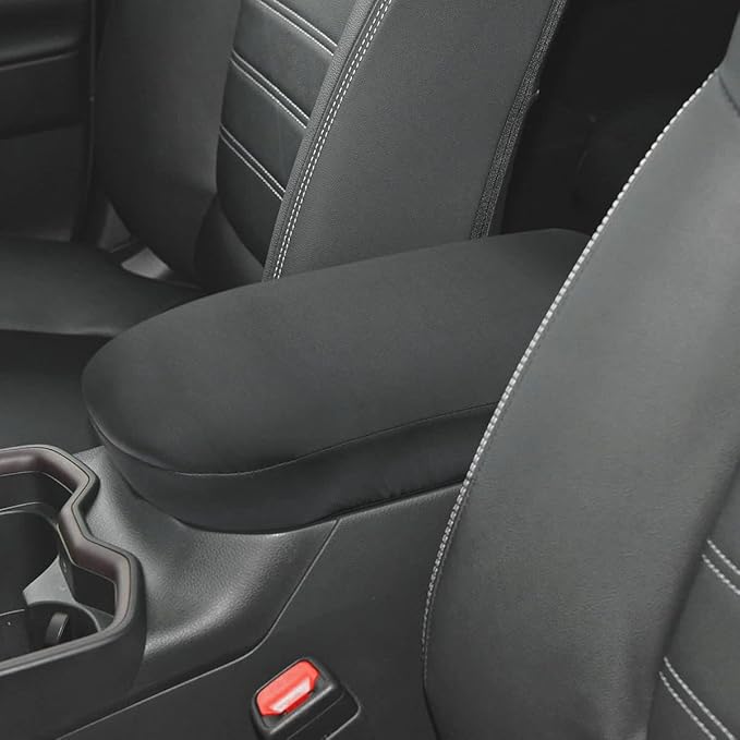 INTGET Center Console Armrest Cover for Toyota RAV4 Accessories 2025 2024 2023 2022 2021 2020 2019 Leather Middle Console Lid Cover Protector Arm Rest Covering Car (Black Neoprene)