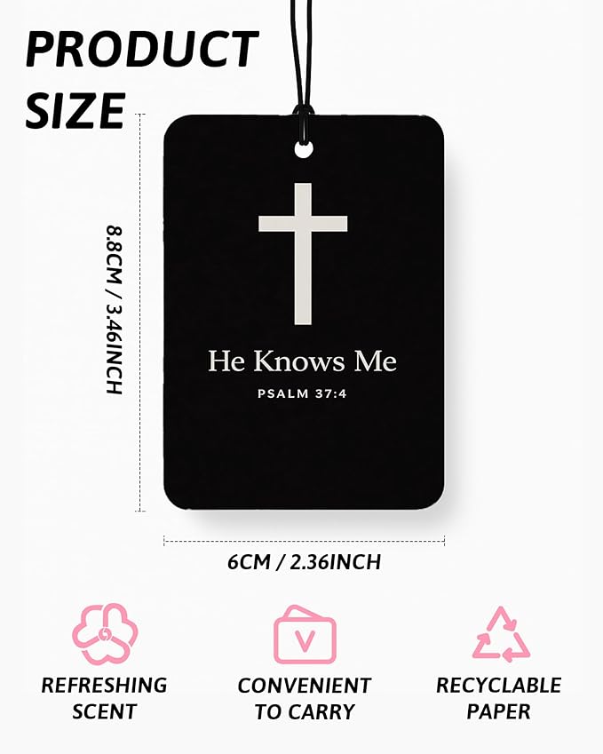 Black Christian Car Air Freshener 4 Pcs Coconut Scented, God Cross Crown Religious Faith Car Accessories Mirror Decor for Women, Christian Hanging Air Freshener for Cars Closet Drawer Books