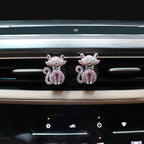 Cat Car Decor,2pcs Bling Car Air Freshener Vent Clips,Purple Princess Kitty Girly Dashboard Decorations for Women,Refillable Clips On Diffuser