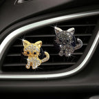 Katutude Diamond Cat Car Air Vent Clips Decoration, Cute Car Air Fresheners Oil Diffuser Vent Clip Charms Rhinestone Animal Ornaments Bling Car Interior Accessories Gifts for Women Girl, Gray