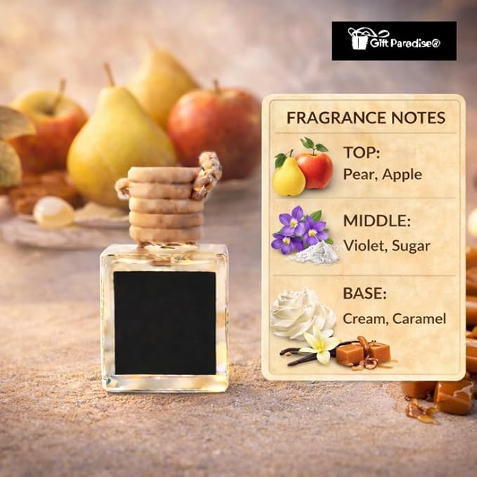 Golden Pear Crème Car Air Freshener Set of 3 (10 ml Each) | Hanging Diffuser with Velvet Gift Bag | Sweet Pear & Vanilla Aroma by Gift Paradise – Long-Lasting Luxury Car Fragrance for Home & Office
