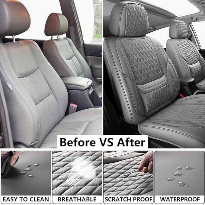 Car Seat Covers Full Set Custom Fit for Chevrolet/Chevy Blazer 2019-2026 - Premium Faux Leather with Lumbar Support | Breathable, Waterproof, Anti-Slip, Durable (Gray,Full Set)