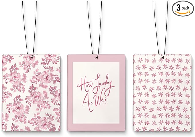 Pink Decor Air Freshener for Car, Preppy Girly How Lucky Are We Flower Air Freshener Hanging 3 Pcs for Cars Closet Drawer Books Bathroom Bags