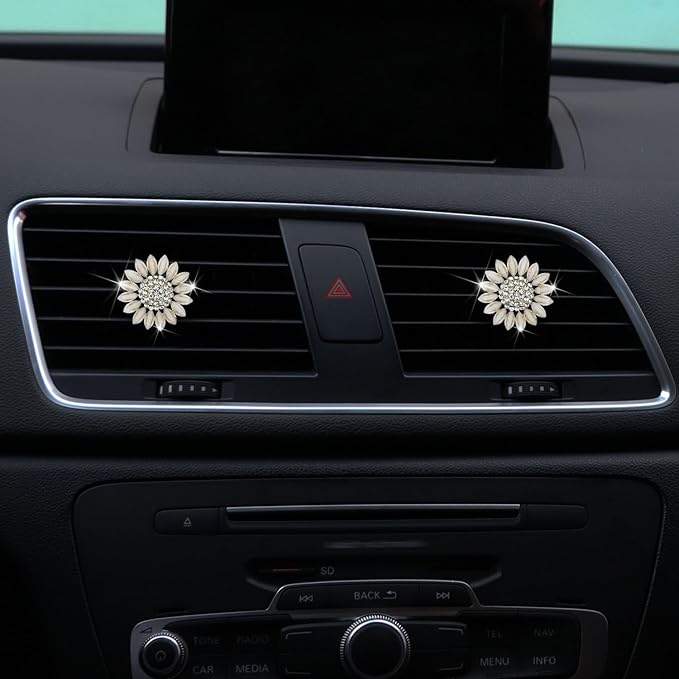 Sunflower Air Vent Clips Car Accessories Bling Sunflower Air Freshener Outlet Clips for Women Car Interior Decorations Cute Flowers Cars Clips Air Fresheners Interior Accessories (2, Beige)