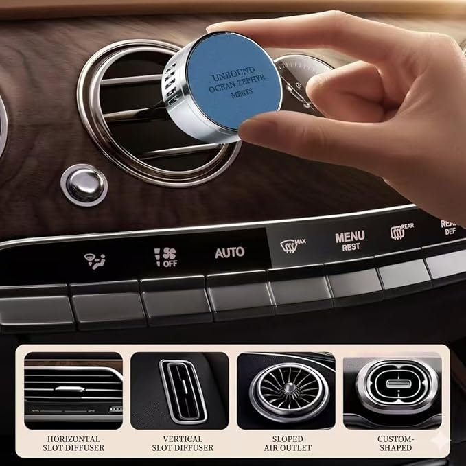 Luxury Leather Car Air Freshener Vent Clip, Premium Metal Vent Clip Design, Multi-Color for selection, Fit for Horizontal/Vertical Vents, Long Lasting for Car Interior.