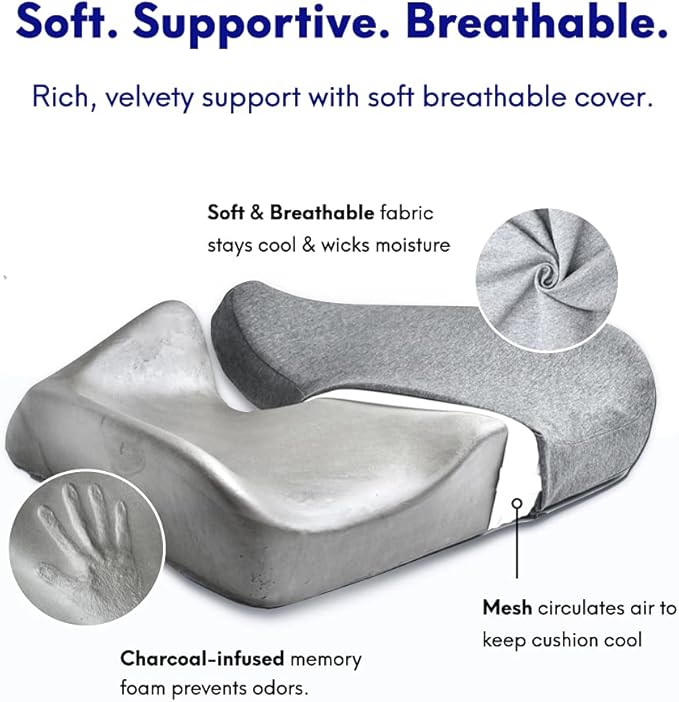 Cushion Lab Patented Pressure Relief Seat Cushion for Long Sitting Hours on Office & Home Chair - Extra-Dense Memory Foam for Soft Support. Car Pad for Hip, Tailbone, Coccyx, Sciatica - Black