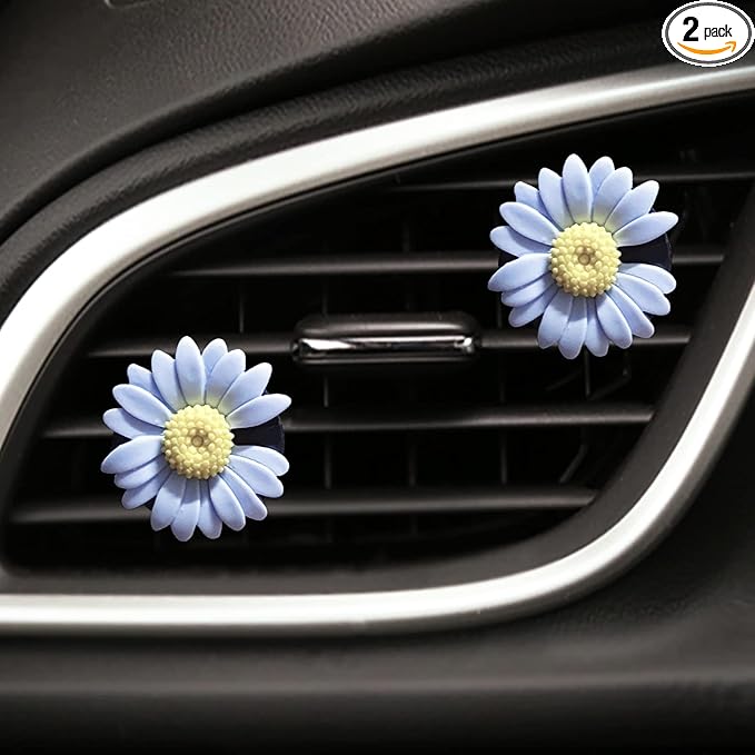 2 Pieces Daisy Flower Air Vent Clip Cute Car Air Freshener Clip Boho Car Air Outlet Decorations Charm Car Inter Decor Accessories for Girls Women