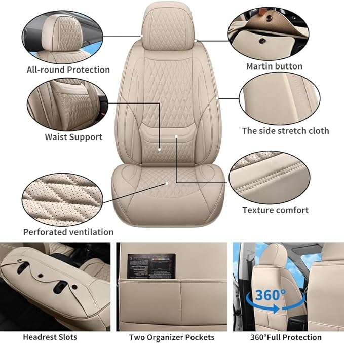 Front Seat Car Seat Covers Custom Fit for Pontiac G8 2008-2009 - Premium Faux Leather with Lumbar Support | Breathable, Waterproof, Anti-Slip, Durable (Beige,Front Seat)