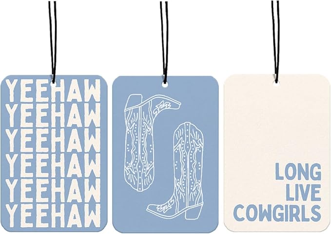 Blue Cowgirls Car Air Freshener Western Car Accessories Interior Hanging 3Pcs Yeehaw Long Live Girly Boots Rear View Mirror Decor, Retro Preppy Car Accessories for Women Girls(Lavender)