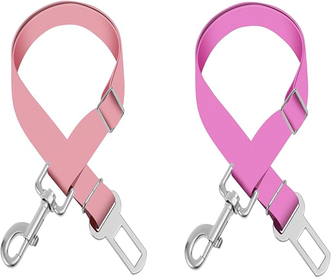 Adjustable pet cat and Dog car seat Belt The Lanyard is Flexible and Adjustable from 20 to 33 inches(Pink + Purple)