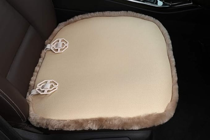 OGLAND 20 inchs Shearling Sheepskin Car Seat Cover, Fluffy Fuzzy Wool Car Seat Covers for Auto Interior Accessories with Soft Eco-Friendly Natural Fur Non-Slip (Camel, Front)