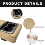Car Center Console Armrest Pillow, 14"×8.3" Waterproof Leather Armrest Box Cover with Cup and Phone Holder, Soft Memory Foam Arm Rest Console Pad Protector for SUV Truck (Beige, Glossy)