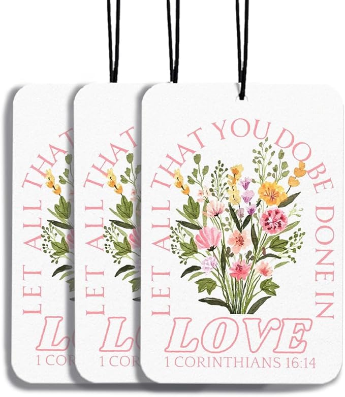 Flroal Christian Car Air Freshener 1 Corinthians 16:14 Car Accessories Interior Hanging 3Pcs, Bible Verses Car Charm Inspirational Jesus Cars Accessories for Women Religious Gifts(Black I)