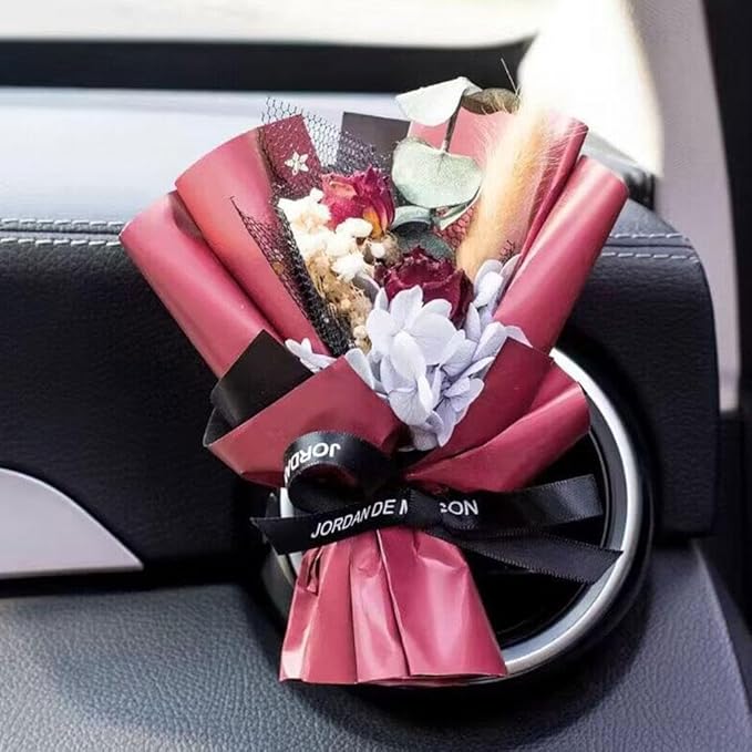 Small Bouquet Car Air Freshener Vent Clips, Mini Dried Flower Bouquet,Cute Vehicle Interior Decorations Universal for Truck SUV Dashboard,Interior Accessories (L, 1set)