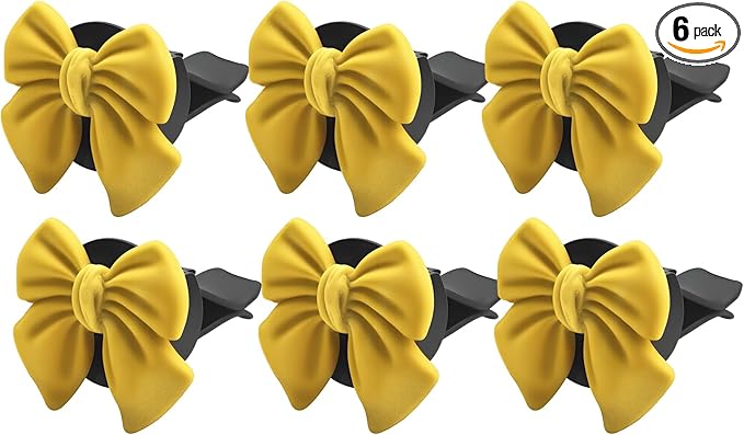 6PCS Bow Car Air Vent Clips, Cute Car Air Freshener Outlet Vent Clip, Coquette Bow Car Diffuser Perfume Clip, Universal Auto Air Conditioning Accessories for Women Girls (Yellow, 6PCS)