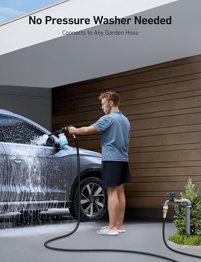 AstroAI Foam Gun Car Wash Gun with Wash Mitt, Quick Connect to Most Garden Hose, Foam Blaster Equips with 3/4” Universal Garden 3/8" Quick Connector, Amber Lable
