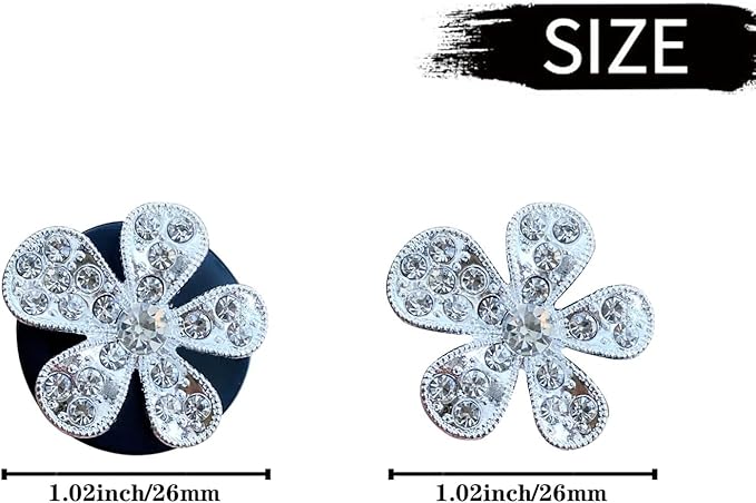 6 Pcs Black Daisy Air Vent Clips, Cute Flower Car Air Fresheners Vents Clips Diamond Vent Clip Car Interior Decor Charm Bling Accessories Decoration for Women (silvery, 2)