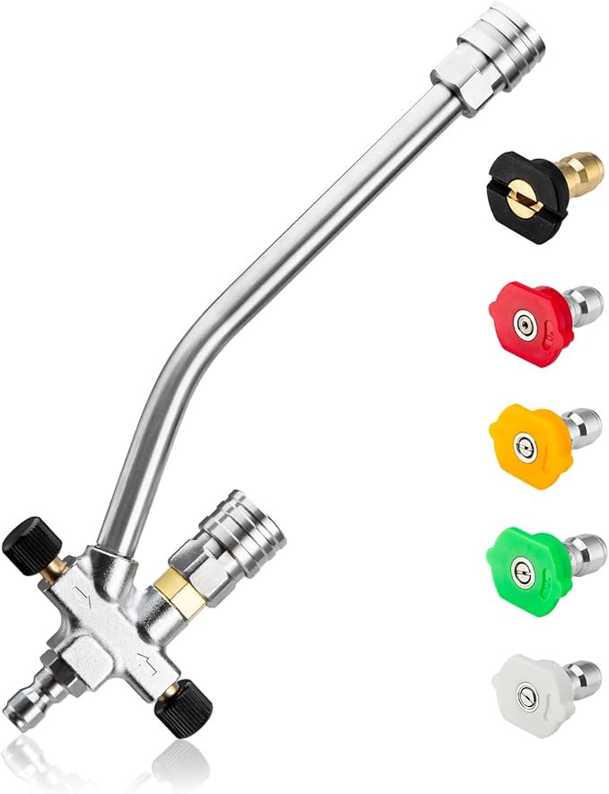 Foam Cannon Dual-Connector Accessory, Pressure Washer Double Tip Attachment for Soap Cannon, 1/4" Quick Connect Dual Lance Pressure Washer Wand, 5 Pressure Washer Sprayer Nozzles