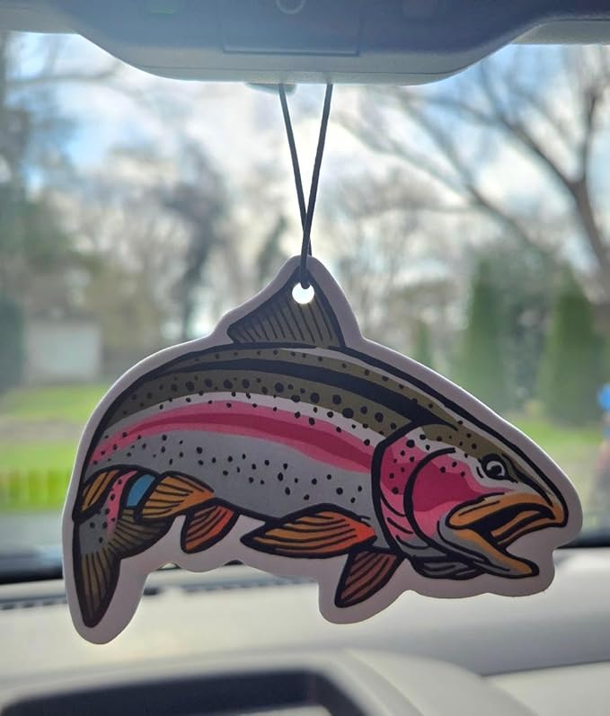 ThatsRad Car Air Freshener Duck Fly Fishing Fish Hunting Stocking Stuffer (One Size, Rainbow Trout/Ocean Scent)