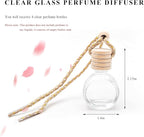 4 PCS Hanging Car Air Freshener, Empty Clear Glass Bottle Pendant Essential Oil Diffuser with Wooden Cap, 8ml Refillable Aromatherapy Bottle Perfume Ornament for Most Vehicles (Oblate)