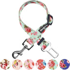 Blueberry Pet 8 Patterns Spring Scent Inspired Floral Rose Print Turquoise Adjustable Dog Seat Belt Tether for Dogs Cats, Durable Safety Car Vehicle Seatbelts Leads Use with Harness
