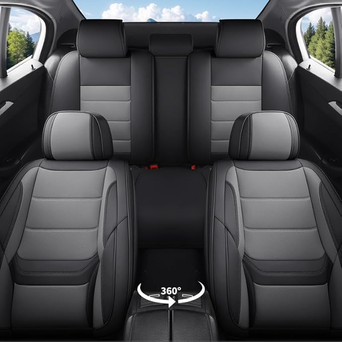 Car Seat Covers Full Set Fit for Buick Envision 2016-2026, Premium Faux Leather Waterproof Car Seat Protectors with Lumbar Support, Breathable Anti-Slip Easy to Install(Black&Gray,Full Set)