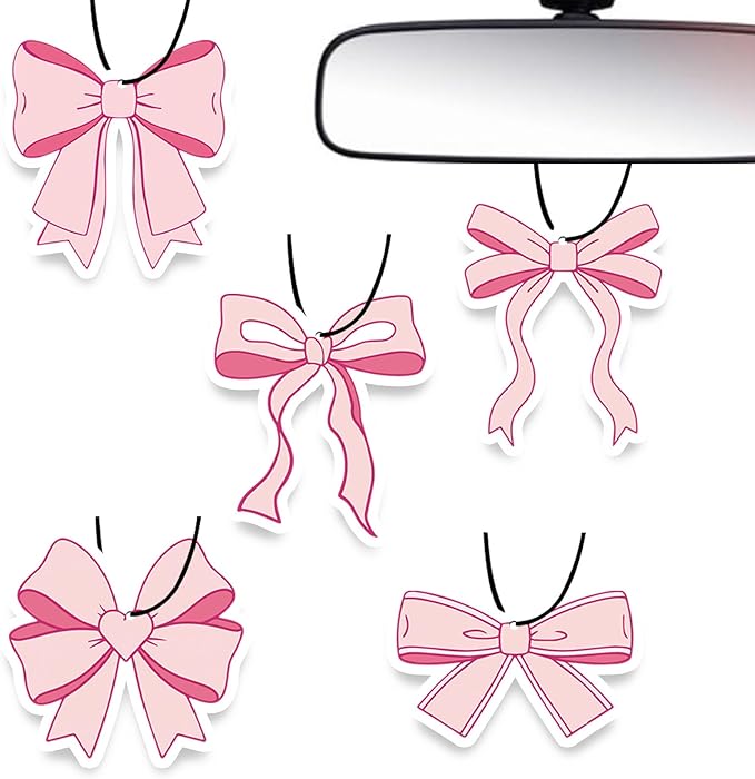 Pink Bow Car Air Fresheners,5-Pack Floral Scents Cute Car Accessories,Funny Hanging Ornament Decor for Rearview Mirror,Long-Lasting Fresh Gifts for Women,Girls,Coworkers,Teacher & Nurse