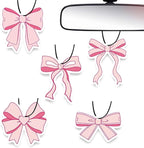 Pink Bow Car Air Fresheners,5-Pack Floral Scents Cute Car Accessories,Funny Hanging Ornament Decor for Rearview Mirror,Long-Lasting Fresh Gifts for Women,Girls,Coworkers,Teacher & Nurse