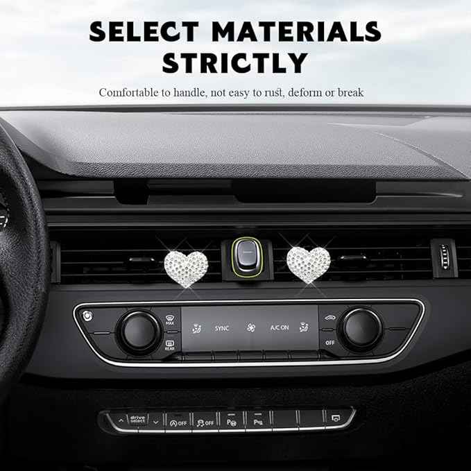 4PCS Bling Heart Air Vent Clips, Car Air Freshener for Women, Air Fresheners Diffuser Clip Charm, Car Air Conditioning Outlet Clip Decorative Accessory for Women Girls (White, Style1)