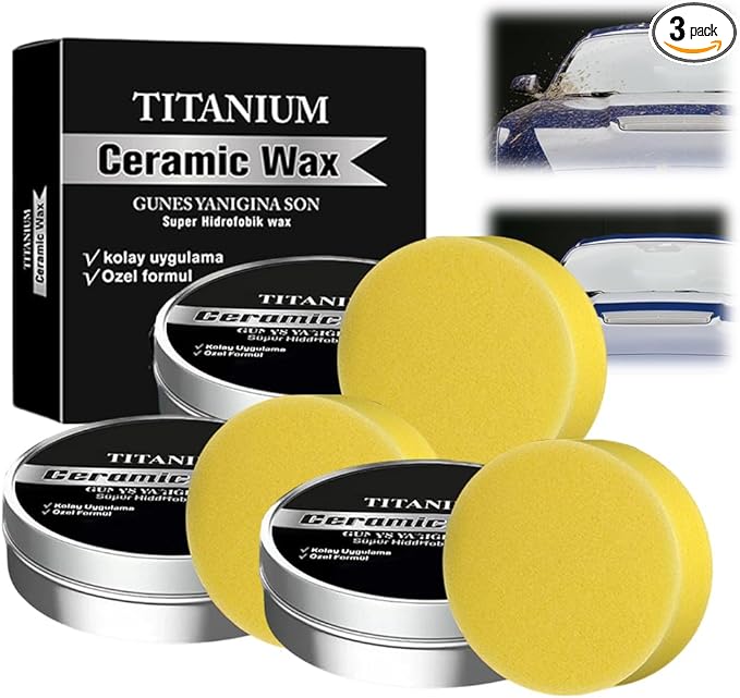 Titanium Ceramic Wax Cream, 2026 Upgrade Ceramic Wax, Auto Car Coating Polishing Waxes, Auto Car Scratch Repair Paste, Vehicle Paint Care with Sponge, Lasting, Easy Application (3, L)