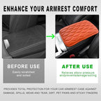 Car Center Console Cushion Pad, 12.48×7.40 Inches Waterproof Car Armrest Seat Box Cover, Comfortable PU Leather Vehicle Armrest Cover Protector, Car Decor Interior Accessories (Orange)