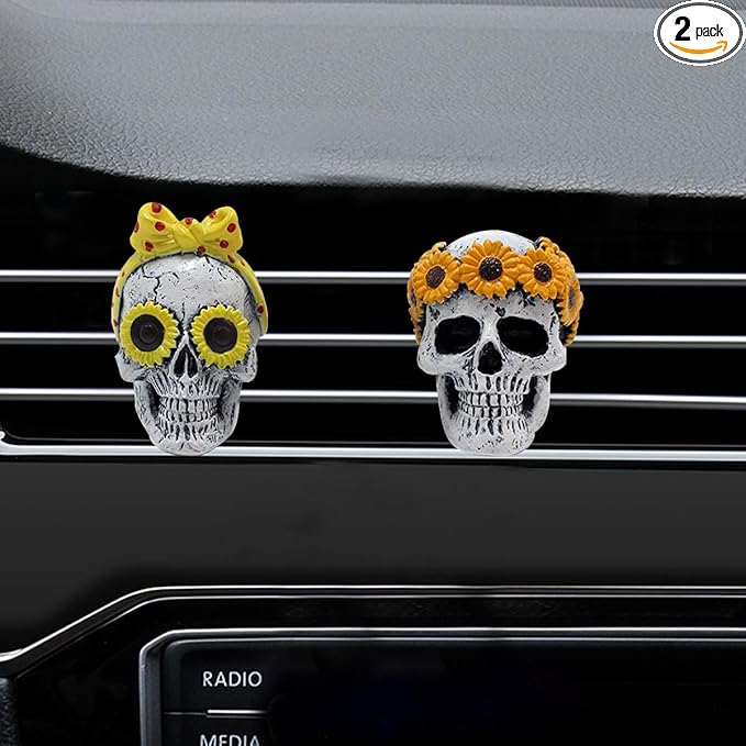 Halloween Skull Car Air Fresheners Vent Clips, Cute Skeleton Car Dashboard Air Vent Trim Clip Accessories, Cool Auto Aroma Diffuser Interior Decoration for Christmas Funny Present (2PCS)