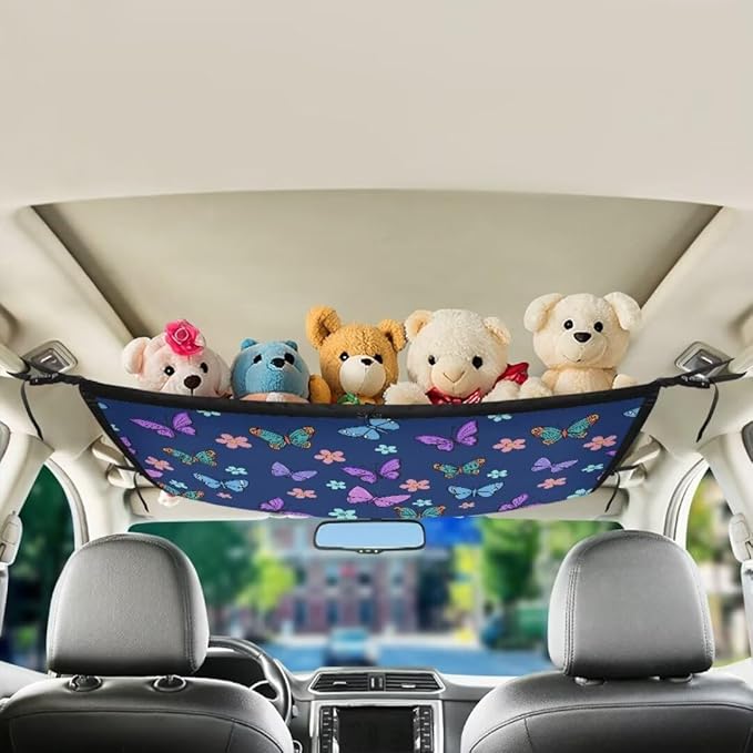 Colorful Butterfly Car Roof Storage Bag Car Seat Storage Hanging Bag Multi-Purpose Car Bag Storage Box Organizer Pouch Pocket Inner Car Accessories Compatible with Most Vehicles