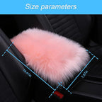 Center Console Cushion Pad/Cover, 11.4"x7.4" Furry Armrest Cover for Cars, Vehicles, SUVs, Premium Sheepskin Wool, Car Interior Accessories for Women(Pink)