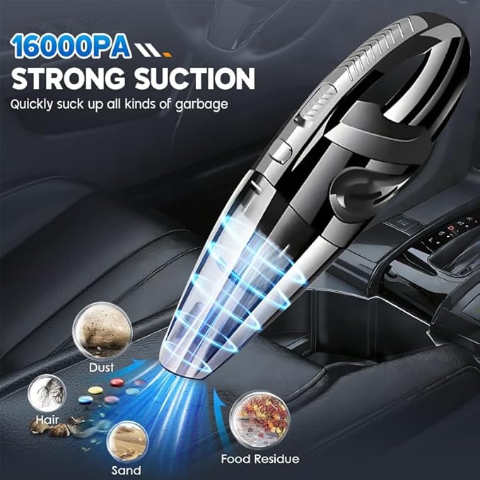 Handheld Vacuum Cordless, 16000Pa Powerful Car Vacuum Cleaner, 4000mAh Rechargeable Portable Vacuum with 68000RPM Motor, Washable Filter, Mini Vacuum for Car, Home, Pet Hair, Keyboard Cleaning