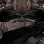 Genuine Sheepskin Auto Seat Pad, Australian Soft Wool Seat Cover Breathable and Sweat-Wicking Universal Fit (Front seat Cushion 2pcs & Rear seat Cushion 1pc, Black)