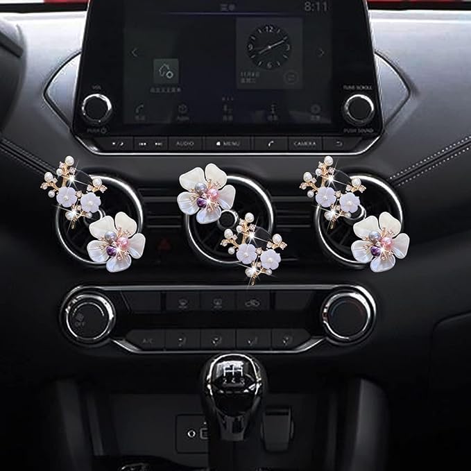 6 Pcs Bling Flower Air Vent Clips, Cute Daisy Car Air Fresheners Vents Clips Car Diffuser Rhinestone Car Interior Decoration Charm Diamond Decor Bling Accessories for Women Girls, Decorations