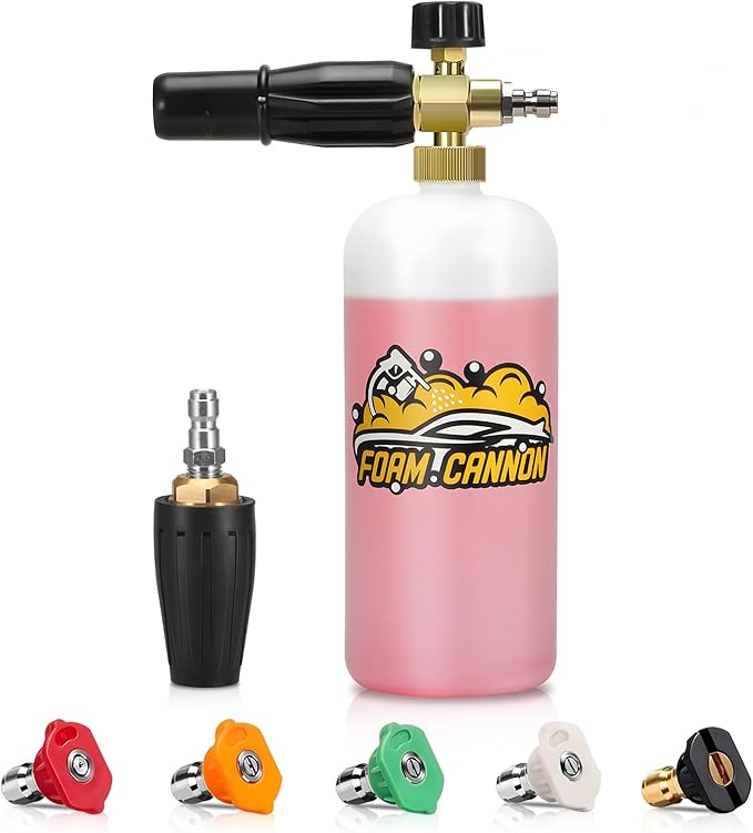 Foam Cannon Kit, 1L Bottle with 5 Pressure Washer Nozzle Tips & Turbo Nozzle, 1/4 Inch Quick Connector, 4000 PSI Max, Compatible with Gas Pressure Washers&Electric Pressure Washers