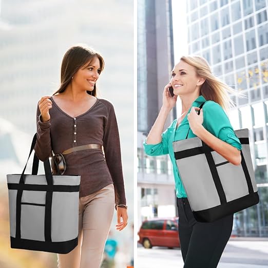 CIVJET Insulated Reusable Tote Bag for Grocery Shopping for Women/Men, Pizza/Food Delivery Bag to Keep Food Cold/Hot for Uber Eats/Doordash/Grubub, Cooler Bags for Travel/Beach/Picnic, Cooler Bag,Grey