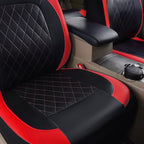 Deluxe Pu Luxury Leather Two Front Car Seat Covers, Waterproof Faux Leather Automotive Seat Covers Airbag Compatible Universal Fit for Most Sedans SUVs Vans (Black and Red)