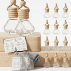 15 Sets Car Air Freshener Hanging Diffusers with Empty Glass Perfume Bottles Essential Oil Fragrance Pendants Instruction Cards Organza Storage Bags for Vehicle Home Closet (Diamond)